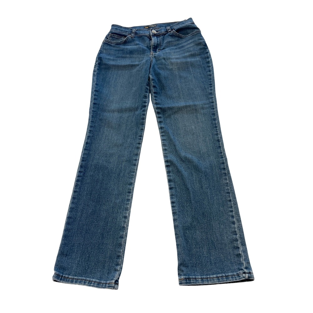 Lee Womens Relaxed Fit Straight Leg Mid Rise Medium Wash Blue Denim Jeans Size 2
